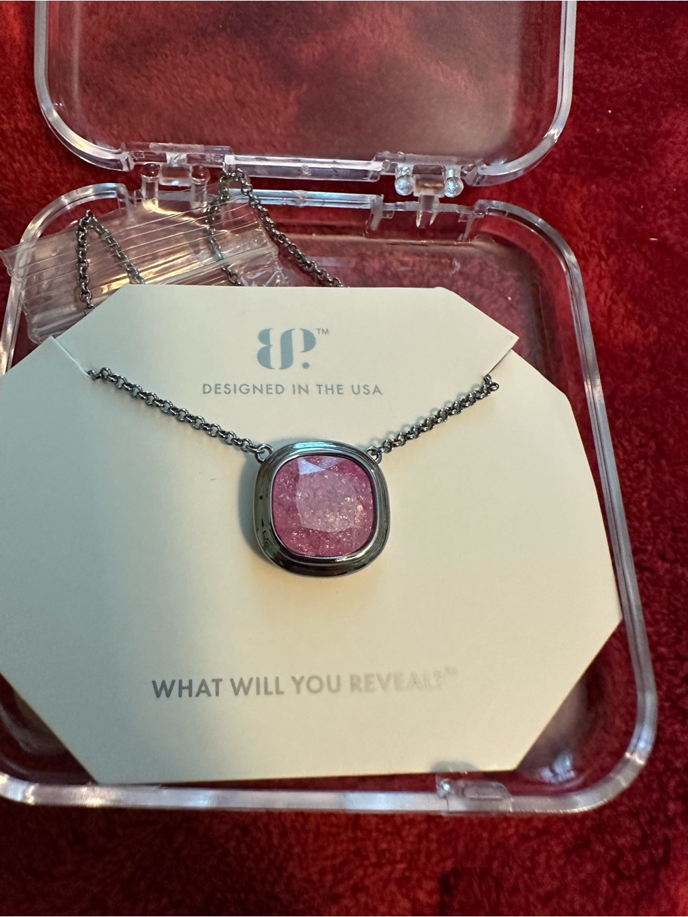 Pink Crystal Pendant Necklace - Designed in the USA